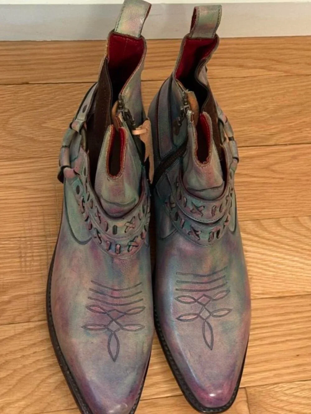 Iridescent Multicolor Western Ankle Boots for Women